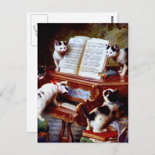 Carl Reichert Kittens die Piano afspelen Briefkaart (Voorkant / Achterkant)
