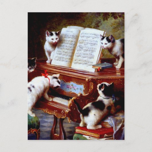 Carl Reichert Kittens die Piano afspelen Briefkaart (Voorkant)