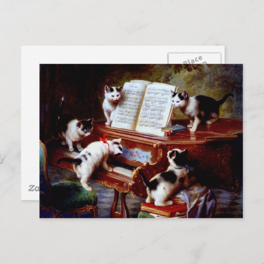Carl Reichert Kittens die Piano afspelen Briefkaart (Voorkant / Achterkant)