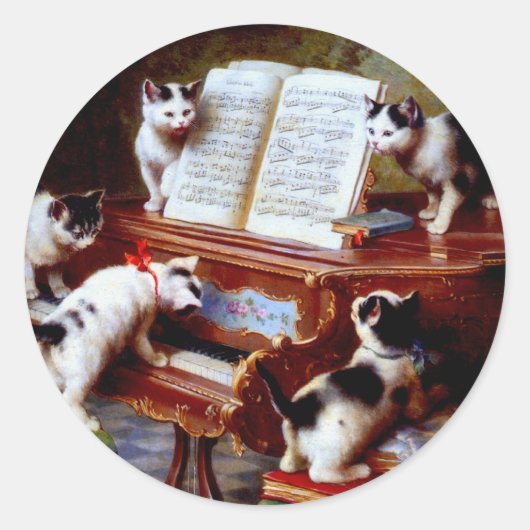Carl Reichert Kittens die Piano afspelen Ronde Sticker (Voorkant)