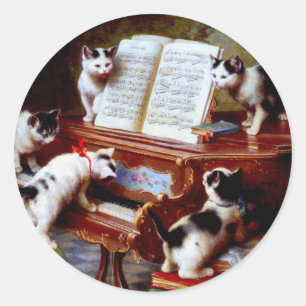Carl Reichert Kittens die Piano afspelen Ronde Sticker