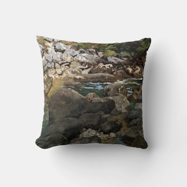 Carl Schuch Mountain Stream met Boulders Kussen (Voorkant)