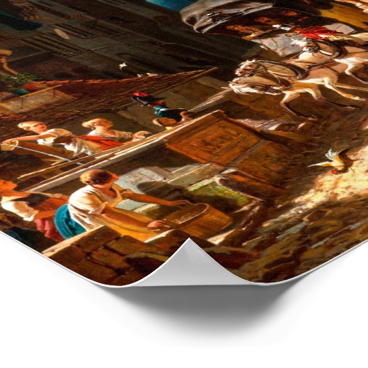 Carl Spitzweg - Ankunft der Postkutsche 1859 Poster (Hoek)