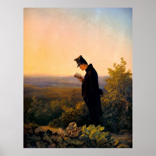 Carl Spitzweg, Das Abendbrevier, Deutsche Malerei Poster (Voorkant)