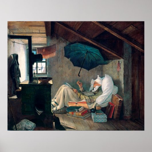 Carl Spitzweg - Der arme Poet - Deutsche Malerei Poster (Voorkant)