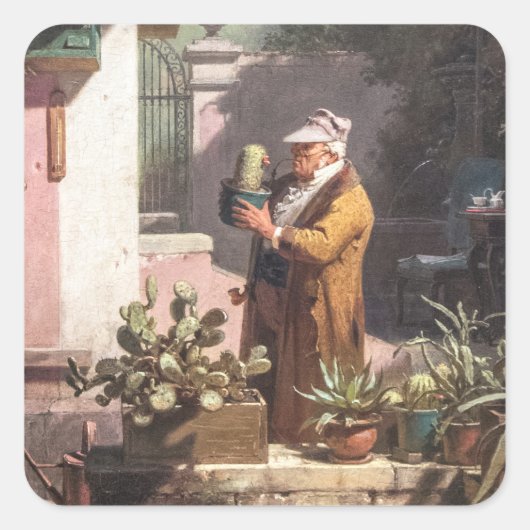 Carl Spitzweg - Der Kakteenfreund - Deutsche Maler Vierkante Sticker (Voorkant)