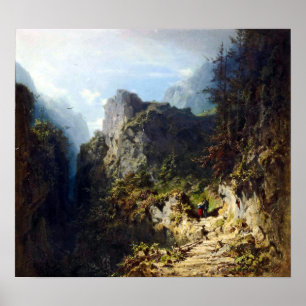 Carl Spitzweg Mountain Landscape met Lovers Poster