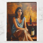 Carla Llanos, olieverfschilderij van een zittende  Wijn Etiket (Enkel label)