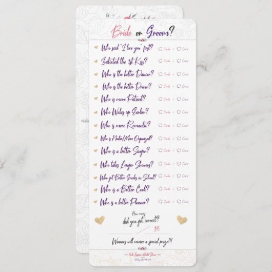 Carla's Vrijgezellenfeest Game 1/3 - "Bride of Gro Menu (Voorkant / Achterkant)