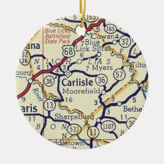 Carlisle KY  Map Keramisch Ornament (Voorkant)
