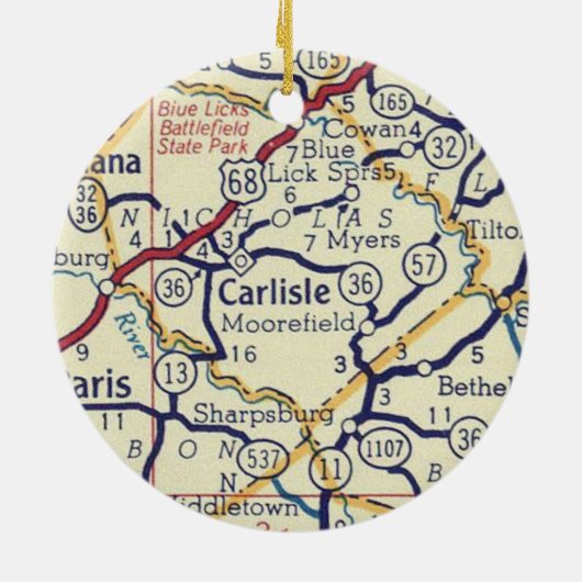 Carlisle KY  Map Keramisch Ornament (Achterkant)