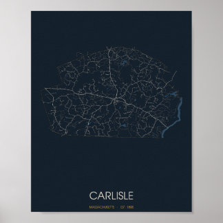 Carlisle Massachusetts Straatkaart Poster (Nacht)