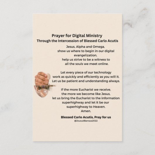 Carlo Acutis Digital Minsitry Prayer Informatiekaartje (Achterkant)