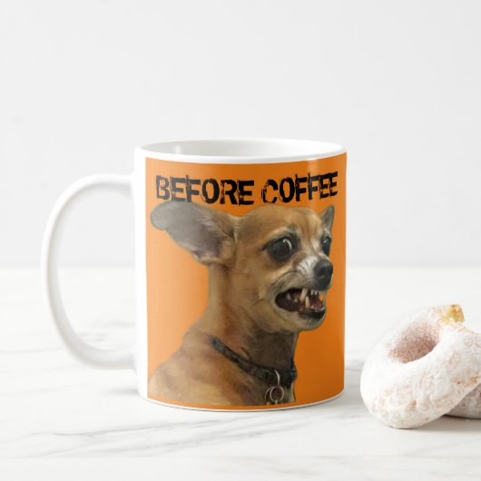 Carlos B. Dog voor en na koffie-MOK Koffiemok (Met donut)