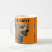 Carlos B. Dog voor en na koffie-MOK Koffiemok (Voorkant links)