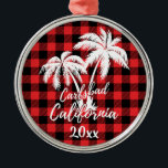Carlsbad California Beach Palm Tree Play Metalen Ornament<br><div class="desc">Carlsbad California Beach Palm Tree Red Pset Ornament</div>