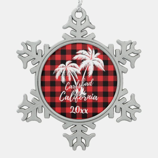 Carlsbad California Beach Palm Tree Play Tin Sneeuwvlok Ornament (Voorkant)
