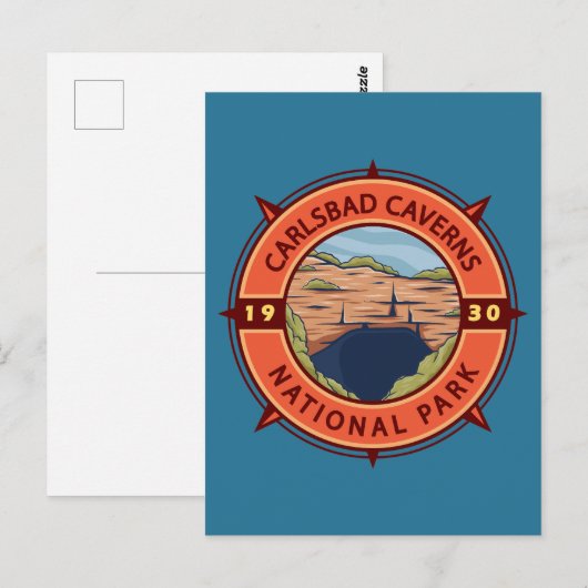 Carlsbad Caverns National Park Retro Compass Briefkaart (Voorkant / Achterkant)
