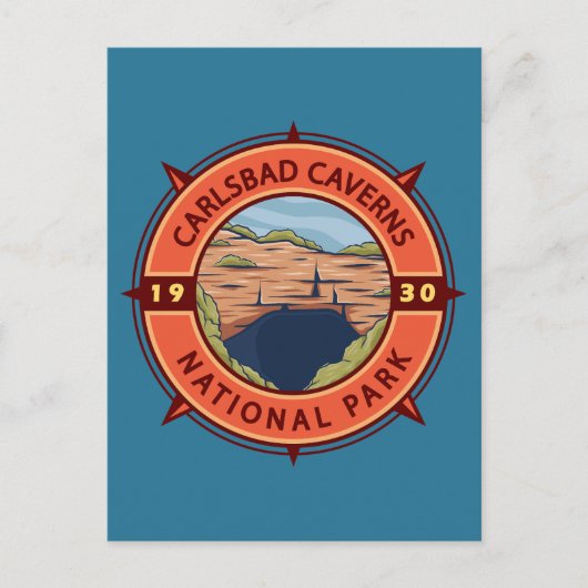 Carlsbad Caverns National Park Retro Compass Briefkaart (Voorkant)