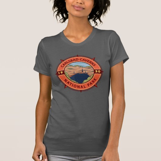 Carlsbad Caverns National Park Retro Compass T-shirt (Voorkant)