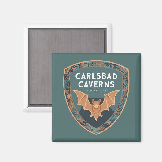 Carlsbad Caverns US National Park Bat Emblem Magneet (Voorkant / Achterkant)