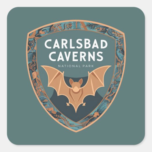 Carlsbad Caverns US National Park Bat Emblem Vierkante Sticker (Voorkant)