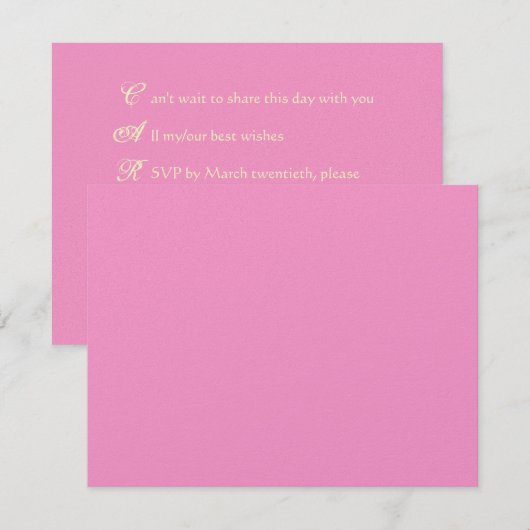 Carly Rebecca Bat Mitzvah RSVP roze naam akroestis (Voorkant / Achterkant)