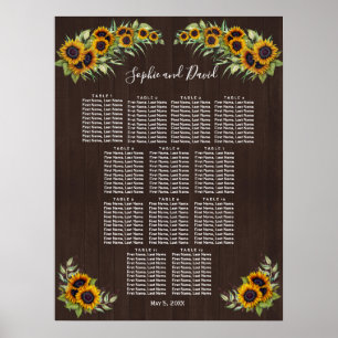 Carm Old barn Sunflower Wedding Seding Chart Poster