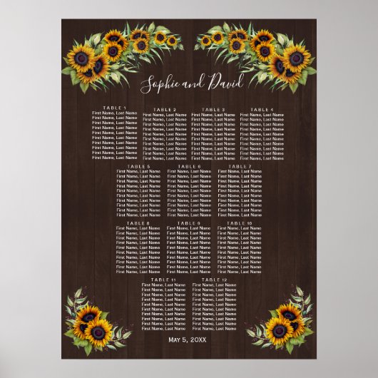 Carm Old barn Sunflower Wedding Seding Chart Poster (Voorkant)