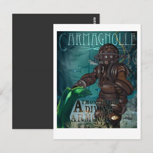 Carmagnolle duikpantser (steampunk, retro) briefkaart (Voorkant / Achterkant)
