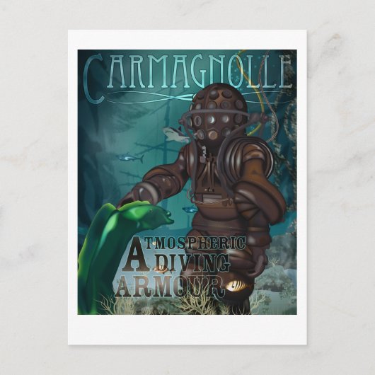 Carmagnolle duikpantser (steampunk, retro) briefkaart (Voorkant)