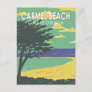 Carmel Beach California Travel Art Vintage Briefkaart