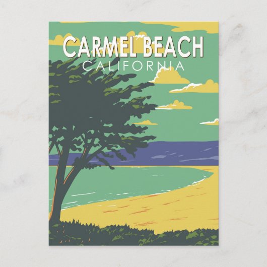 Carmel Beach California Travel Art Vintage Briefkaart (Voorkant)