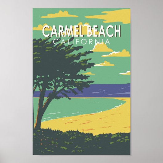 Carmel Beach California Travel Art Vintage Poster (Voorkant)