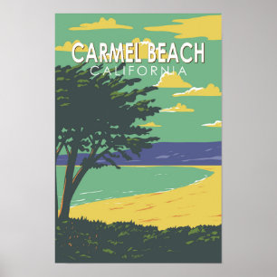 Carmel Beach Californië Reis Kunst Vintage Poster