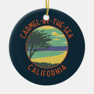 Carmel-by-the-Zee California Retro Distress Keramisch Ornament