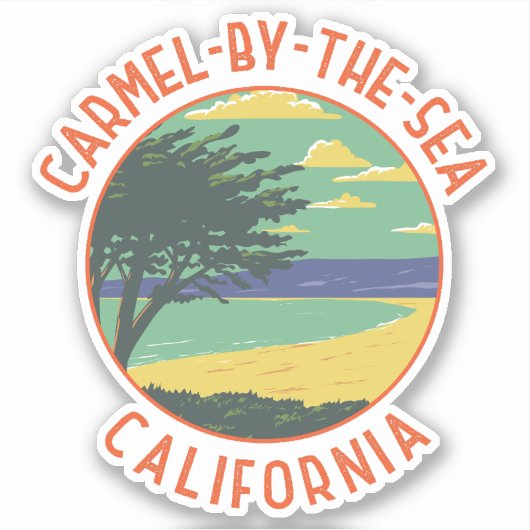 Carmel-by-the-Zee California Retro Distress Sticker (Voorkant)
