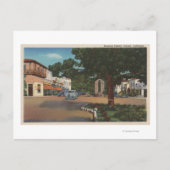 Carmel, CA - Street Scene met bomen en winkels Briefkaart (Voorkant)