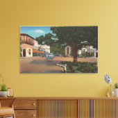 Carmel, CA - Street Scene met bomen en winkels Canvas Afdruk (Insitu (Woonkamer))