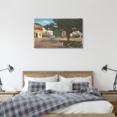 Carmel, CA - Street Scene met bomen en winkels Canvas Afdruk (Insitu (Slaapkamer))