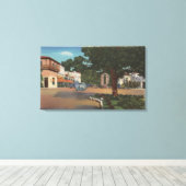 Carmel, CA - Street Scene met bomen en winkels Canvas Afdruk (Insitu (Houten vloer))