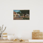 Carmel, CA - Street Scene met bomen en winkels Poster (Keuken)