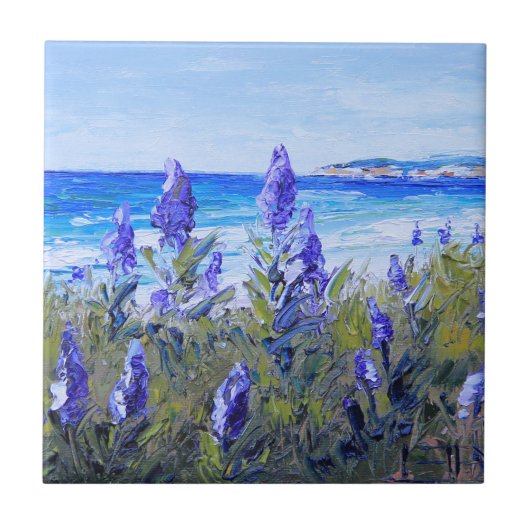 Carmel California, Beach, Lupins, Landscape Art Tegeltje (Voorkant)
