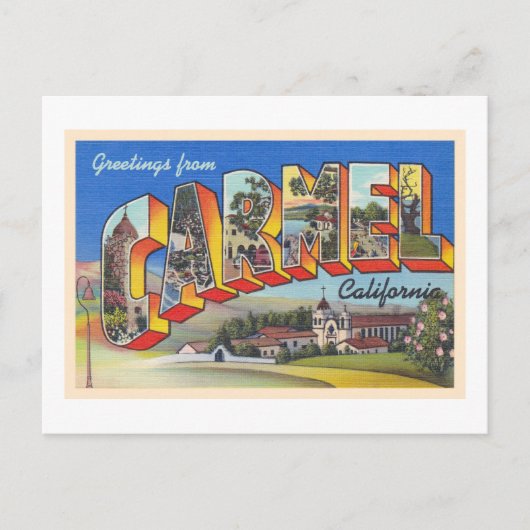 Carmel California,  groot Briefkaart met grote let (Voorkant)