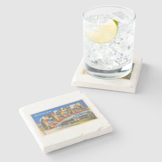 Carmel California, groot Briefkaart met grote let Stenen Onderzetter (Zijkant)