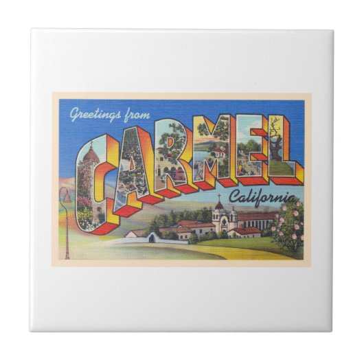 Carmel California,  groot Briefkaart met grote let Tegeltje (Voorkant)