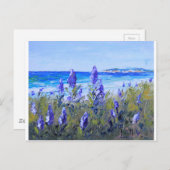 Carmel Californië, Strand, Lupines, het Art. van Briefkaart (Voorkant / Achterkant)