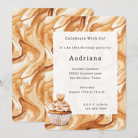 Carmel Cream Hearts Caramel Cupcake Birthday  Kaart (Voorkant / Achterkant)