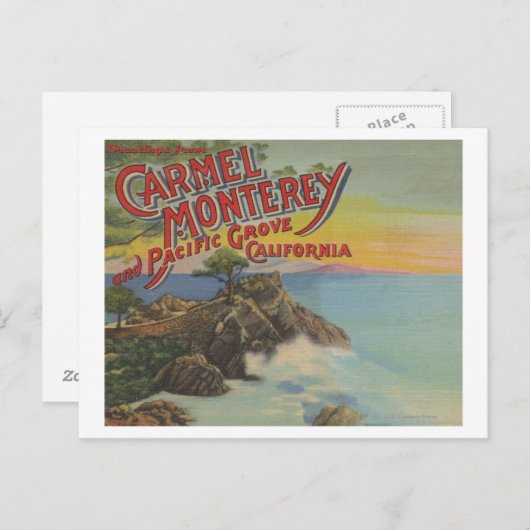 Carmel, Monterey en Pacific Grove, CA - verwelkomt Briefkaart (Voorkant / Achterkant)