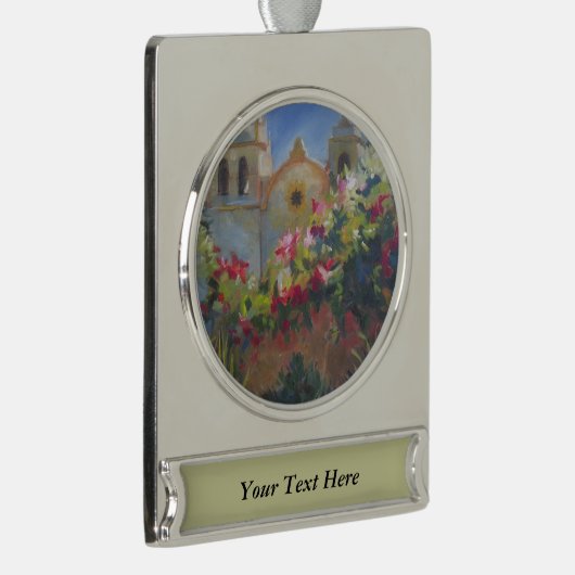 Carmel Spain Mission California Garden Verzilverd Banner Ornament (Rechts)